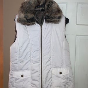 White fur vest